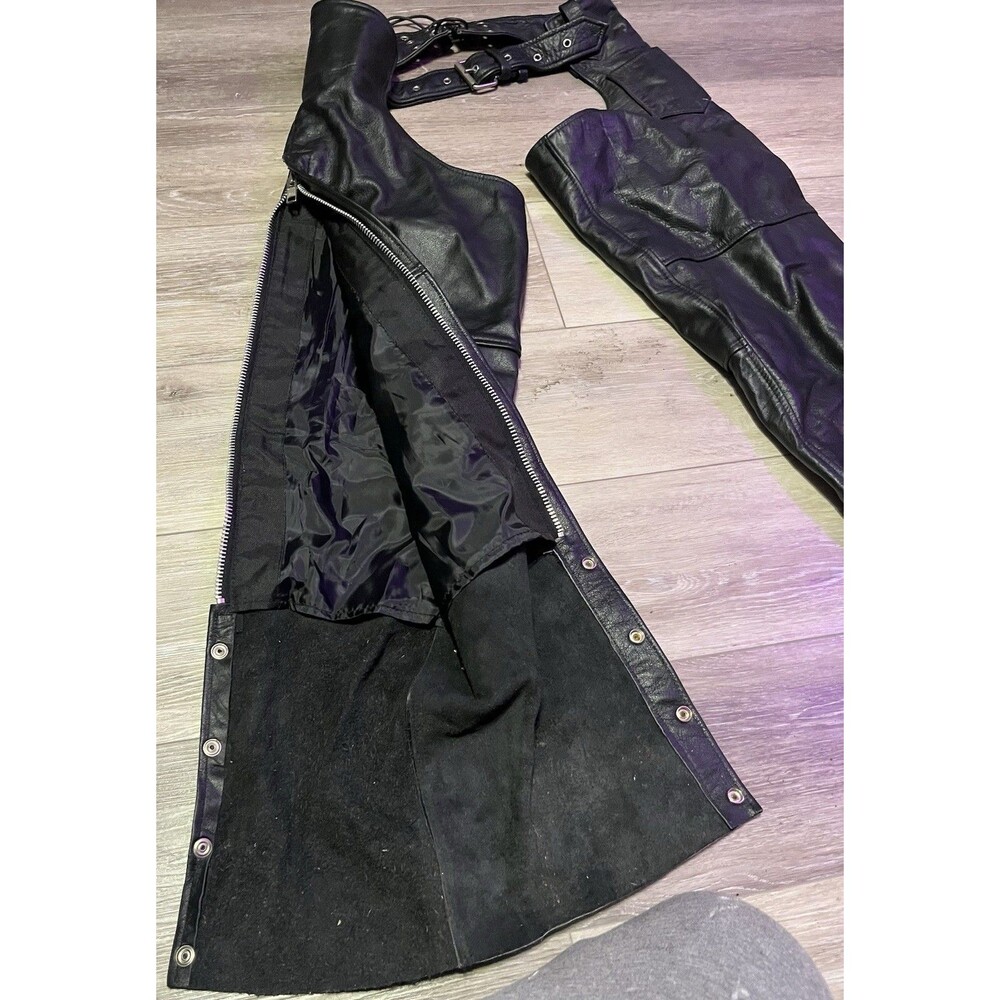 Men's Leather Riding Chaps by Silver Bike Size L Biker Wear - Picture 8 of 10